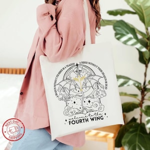 Fourth Wing Tote Bag, Welcome To The Fourth Wing Dragon Rider Tote, Basgiath War College Bookish Gift, Fantasy Reader Tote Bag