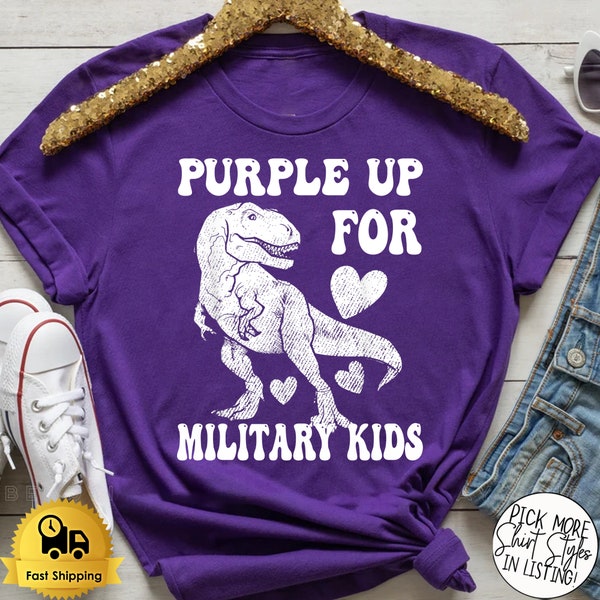 Purple Up For Military Kids Military Child Month Dino Boys Shirt, Month Of Military Child Shirt, Military Kids Awareness, Purple Up Military