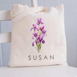 Birth Month Flower Personalized Canvas Tote Bag,Bachelorette Bridesmaid gifts, Birthday Gift for her,Wedding Gift,Gift for Mom,Women
