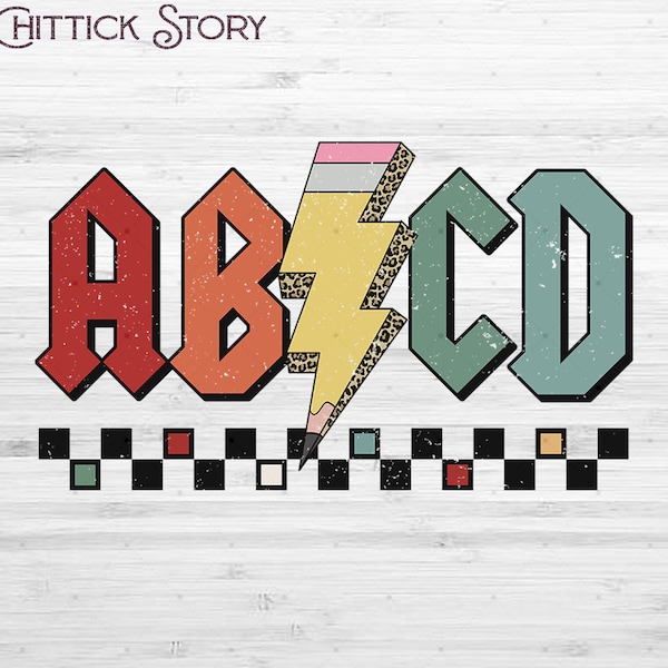 ABCD Alphabets Back In Class Back To School Png SVG, ABCD Back In Class Png, Gift for Teacher, Rock And Roll, Music Teacher Png, Pencil Png
