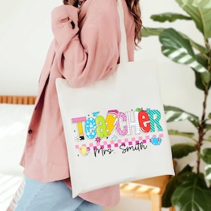 Personalized Teacher Tote Bag, Custom Teacher Gift Bag,Teacher Tote Bag,Gift For Teacher,Teacher Name Bag,Mothers Day Gift,Appreciation Gift