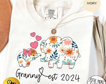 Chemise grand-mère éléphant Comfort Colors®, chemise Grandma Est 2024, chemise nouvelle grand-mère, chemise promue grand-mère, faire-part de grossesse, fête des mères