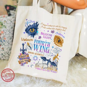 Fourth Wing Tote Bag, Basgiath War College Dragon Rider Bookish Bag, Violet And Xaden Inspired Book Tote, Fantasy Book Lover Gift