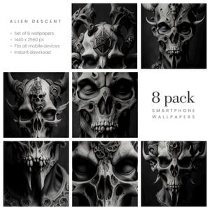 Alien Descent. Set of 8 mysterious and striking wallpapers for smartphones.