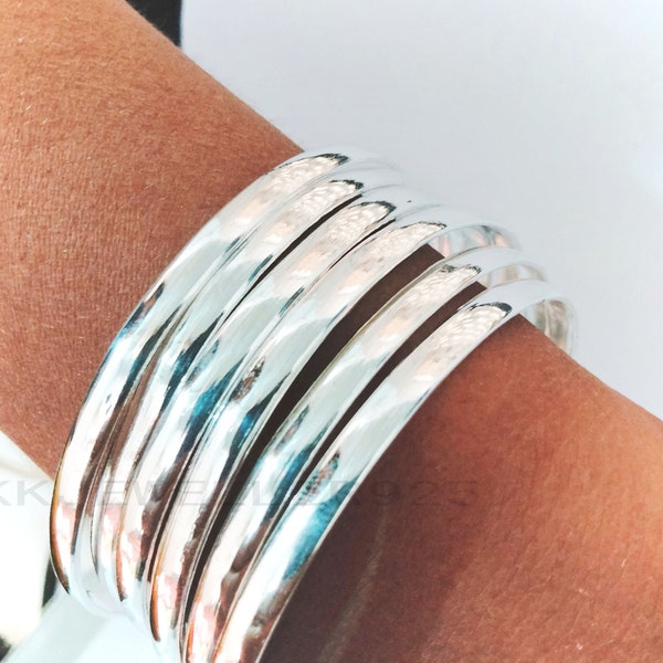 925 Silver Chunky Bangles, 7 Day Bangle Set, Half Round Bangles, Stacking Bracelets, Thick Bracelets, Chunky Bangles, Handmade Gifts Jewelry