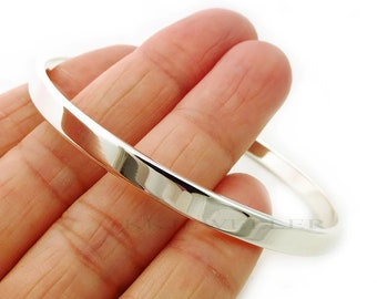 Sterling Silver Flat Bangle Bracelet Smooth Effect 5 mm wide, Chunky Silver Bangle, Solid Silver Heavy Bangle, Silver Bangle, Mens Bangle