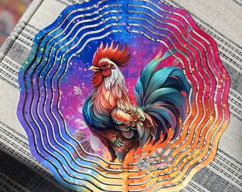 Rooster Wind Spinner: Sublimated Metal Yard Decor