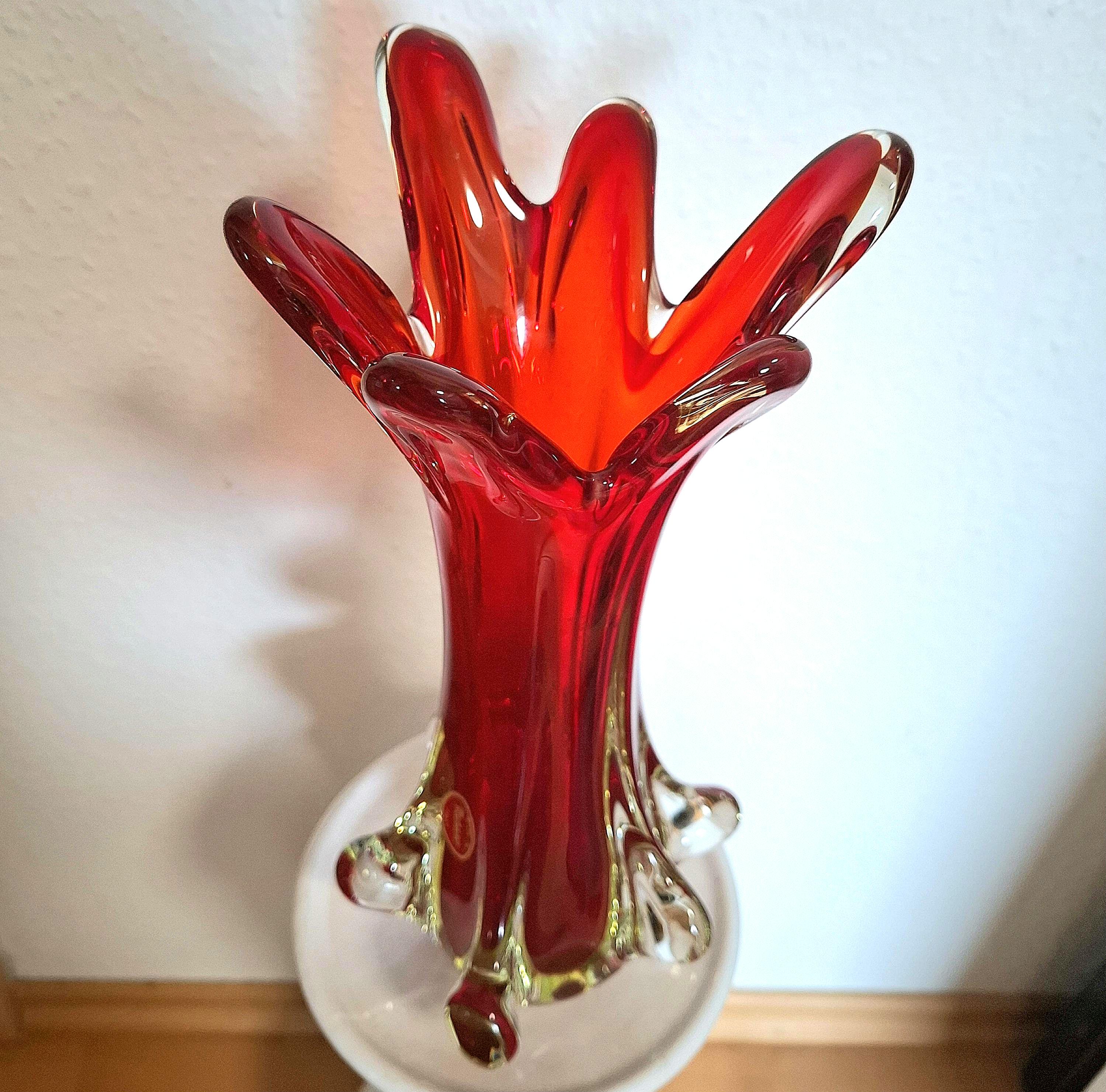 ムラーノウランガラスの花瓶、赤い花瓶 - Etsy 日本