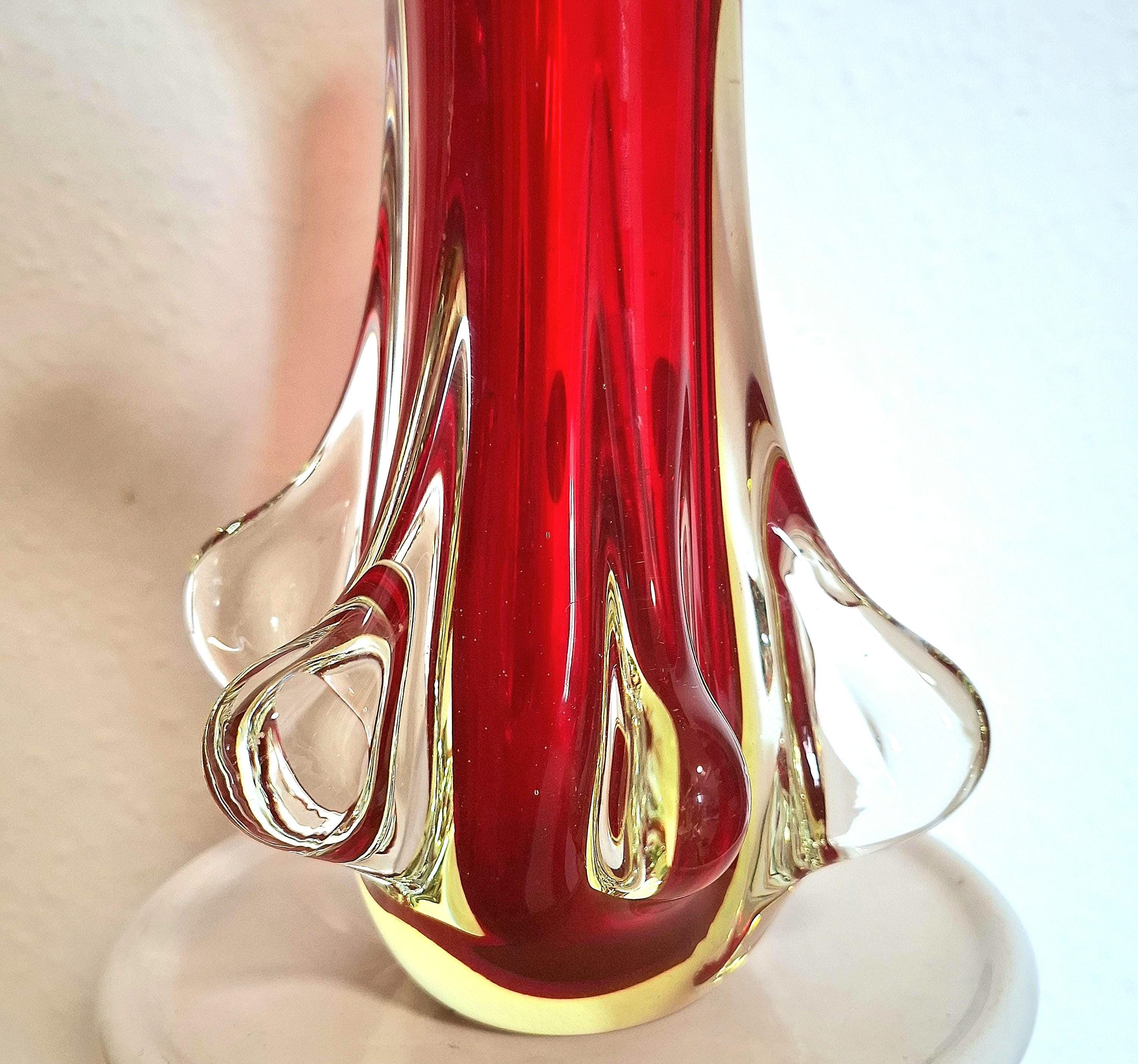 ムラーノウランガラスの花瓶、赤い花瓶 - Etsy 日本