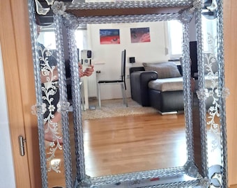 Venetian murano glass mirror with murano flower ornaments