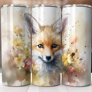 Fox Tumbler, 20oz Skinny Tumbler, Sublimation Designs, PNG File, Watercolor Design, Straight/Tapered Tumbler, Digital Download, Digital Wrap