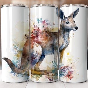 Kangaroo 20 oz Skinny Tumbler Wrap Design, Sublimation, Watercolor Kangaroo Floral Tumbler Print PNG Digital Download