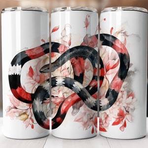 Watercolor Coral Snake 20 oz Skinny Tumbler Wrap Sublimation Design Snake PNG Tumbler Straight Tapered Sublimation Designs Downloads