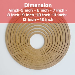 May include: A set of ten unfinished wooden circles in various sizes, ranging from 4 inches to 13 inches in diameter. The circles are arranged in a concentric pattern, with the smallest circle in the centre and the largest circle on the outside.