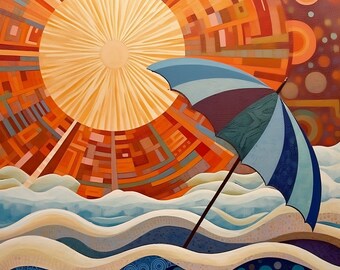 Abstract Ocean Sunset Wall Art 3D Minimalist on Canvas Earth Tone Waves ...