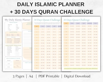 DAILY ISLAMIC PLANNER Printable, Quran Challenge Schedule, Muslim Planner, Muslim Journal, Quran Tracker, Salah Prayer Tracker