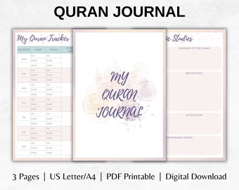 Quran Journal Printable, Quran Tracker, Quran Planner, Islamic Journal, Muslim Planner, Quran Reading Tracker, Quran Study