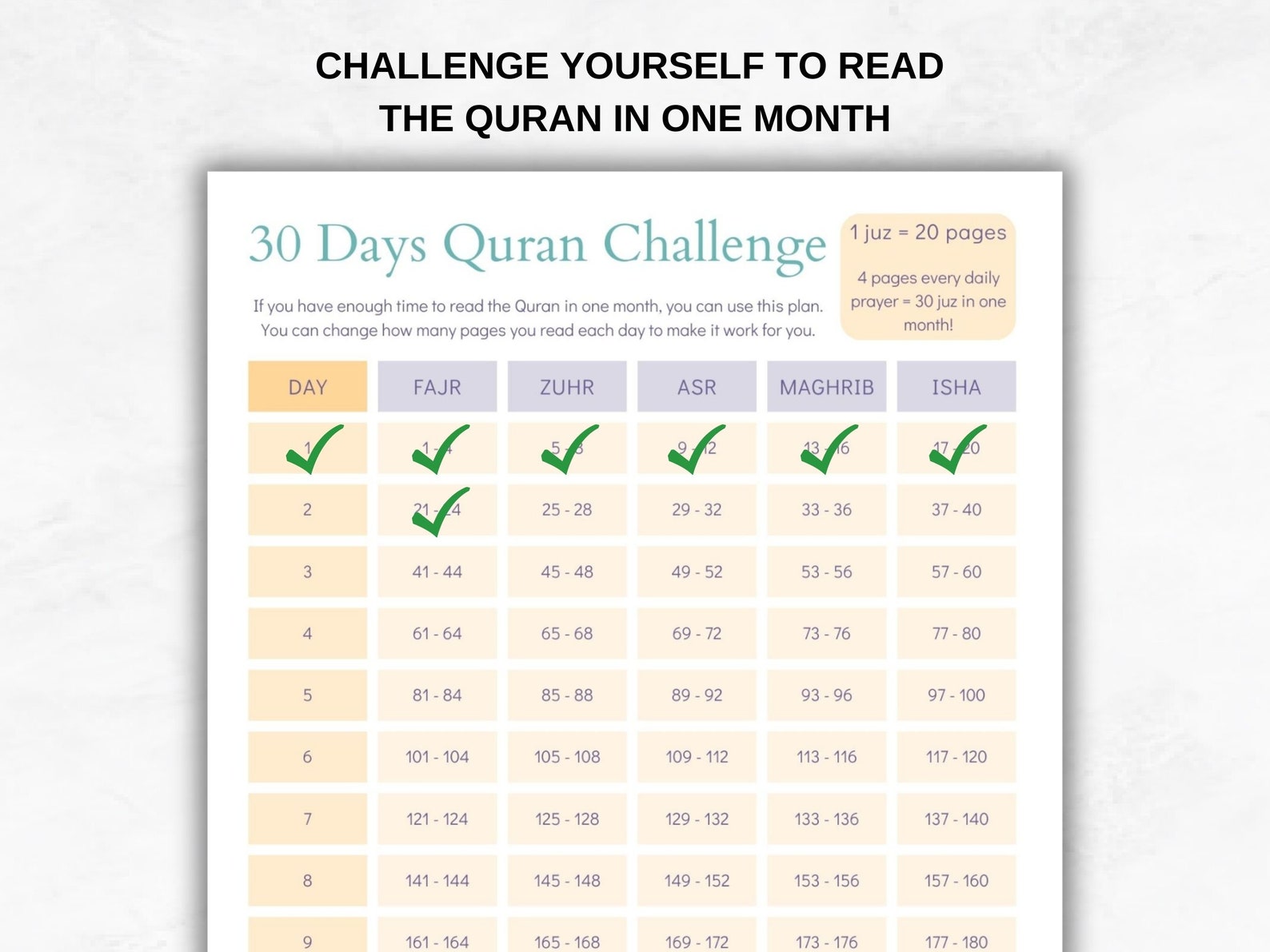 DAILY ISLAMIC PLANNER Printable, Quran Challenge Schedule, Muslim ...