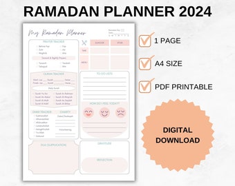 Ramadan Planner 2024 Printable, Ramadan Tracker, Ramadan Journal, Ramadan Dua, Iftar Planner, Muslim Daily Ramadan Planner