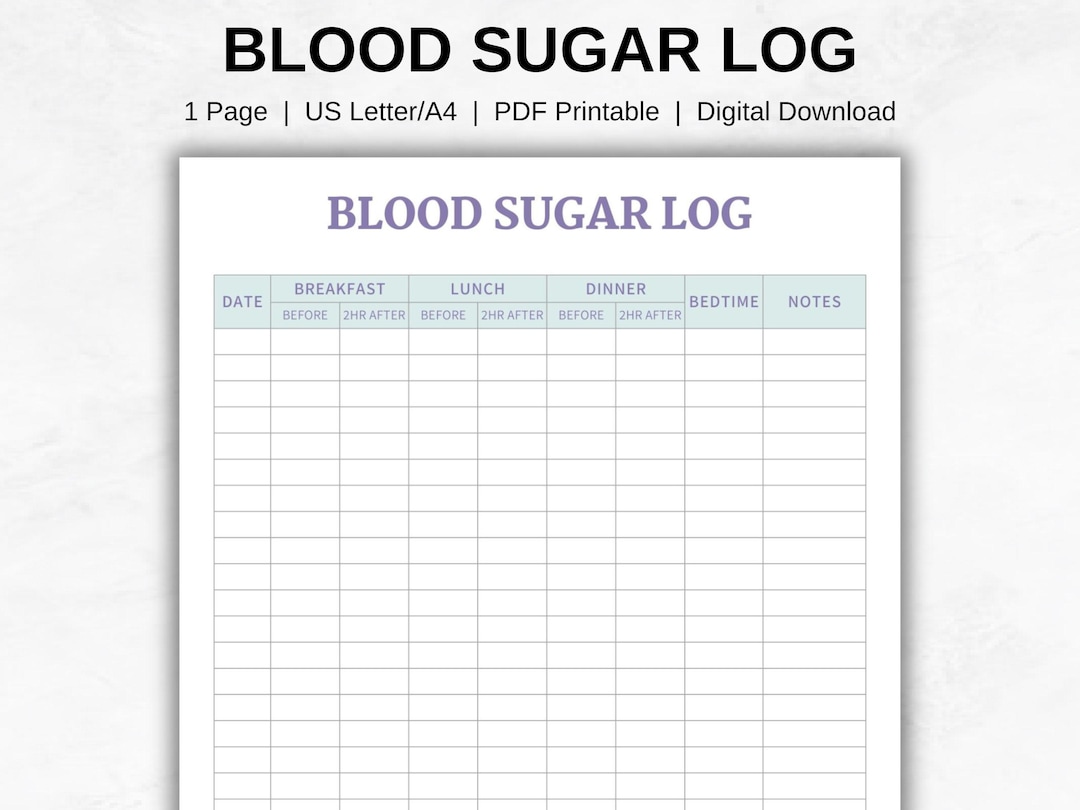 Blood Sugar Log Printable Blood Sugar Tracker Diabetes Log Glucose