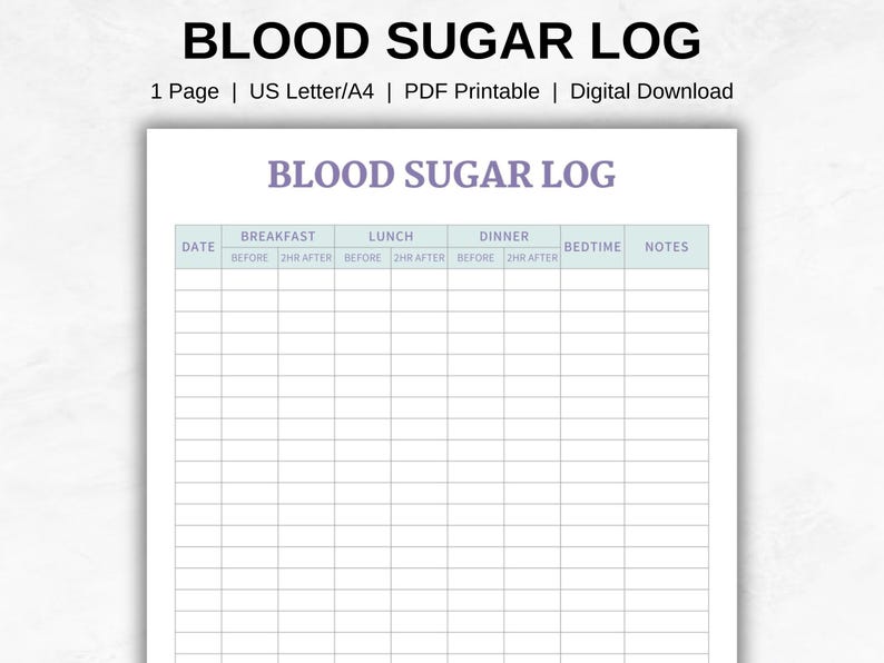 Blood Sugar Log Printable Blood Sugar Tracker Diabetes Log Glucose Blood Sugar Log Printable Blood Sugar Tracker Diabetes Log Glucose