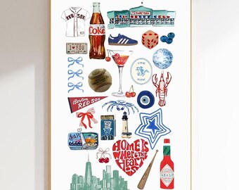 Red Sox Digital Print Diet Coke, Fenway Park, Disco Ball, Baseball, Martini, Cherries, Star, Home Is Where The Heart Is, Boston, Tabasco