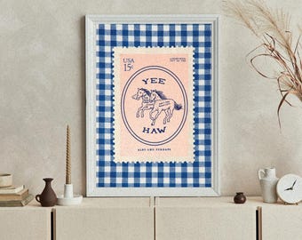 Cottagecore Decor Printable Wall Art Gingham Wall Art Western Print Digital Poster Yeehaw Stamp Giddy Up Apartment Decor Digital Art Poster