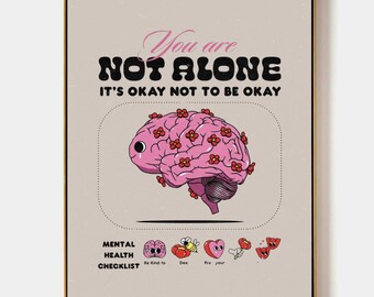 You are Not Alone, Its Okay Not to Be Okay Poster, Inspirational Digital Print, Motivational Affirmation, Typography, Apartment Aesthetic