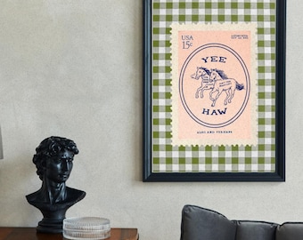 Cottagecore Decor Printable Wall Art Gingham Wall Art Western Print Digital Poster Yeehaw Stamp Giddy Up Apartment Decor Digital Art Poster