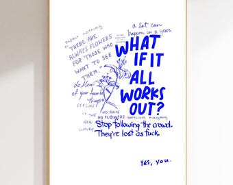 What If It All Works Out Digital Poster Print, Collage, Retro Wall Art, Aesthetic Wall Art, Maximalist Decor, Coquette Room Decor, Blue