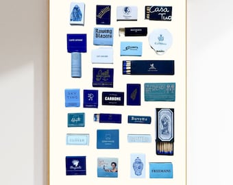 Vintage Matchbox Print, Trendy Matches Poster, Retro Wall Art, Funky Blue Apartment Aesthetic, Instant Digital Download