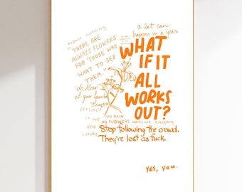 What If It All Works Out Digital Poster Print, Collage, Retro Wall Art, Aesthetic Wall Art, Maximalist Decor, Coquette Room Decor, Orange
