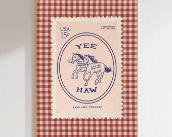 Cottagecore Decor Printable Wall Art Gingham Wall Art Western Print Digital Poster Yeehaw Stamp Giddy Up Apartment Decor Digital Art Poster
