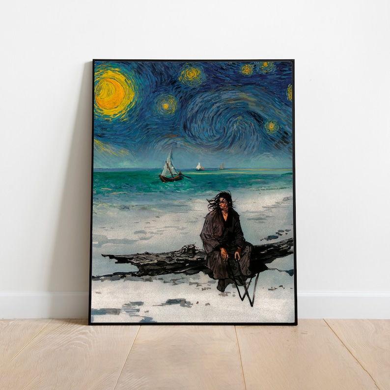 Vagabond poster, Miyamoto Musashi, colored Manga Poster, Digital 4K Wall Print, Manga Van Gogh Style Painting, Japanese Wall Art image 2