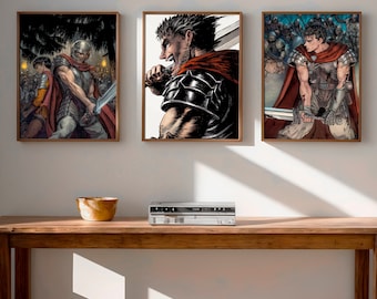 Berserk, 3 affiches, impression murale numérique 4K arche d'or, style Van Gogh, peinture, posters, lot d'affiches, manga coloré, japonais