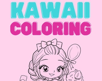 Peut inclure: Un dessin en noir et blanc d'une fille kawaii avec un nœud dans les cheveux, tenant une sucette et un cupcake. Elle est entourée d'autres sucreries, dont une théière, un lapin et des bonbons.