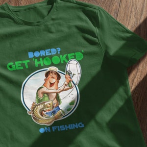 Entediado? Fique viciado na pesca Camiseta unissex de algodão pesado
