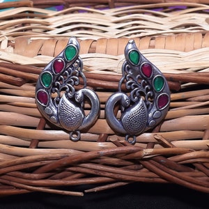 Yashasvi: Oxidized Silver Plated Handmade Peacock Earrings, Bohemian Style, Traditional and Heritage Fashion Jewelry, Gifting Ideas for Her