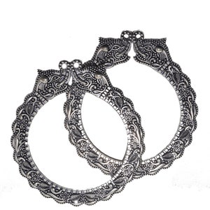 Grishma: Silver Oxidised Handmade Peacock Bangles(Set of 2)/ Beautiful German Silver Bangles/ Minimal and Classy Bangles from India