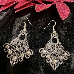 Banhi-Silver Oxidized Unique Indian Art Detailing Motif Earrings, Silver Pearls Jewellery Earrings, Minimal and Classy, Gifts for Her