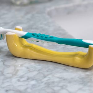 Porte-brosse à dents HoldMeDry simpliste et unique pour une hygiène quotidienne améliorée - Couleurs disponibles : blanc, rose, jaune et bleu ciel