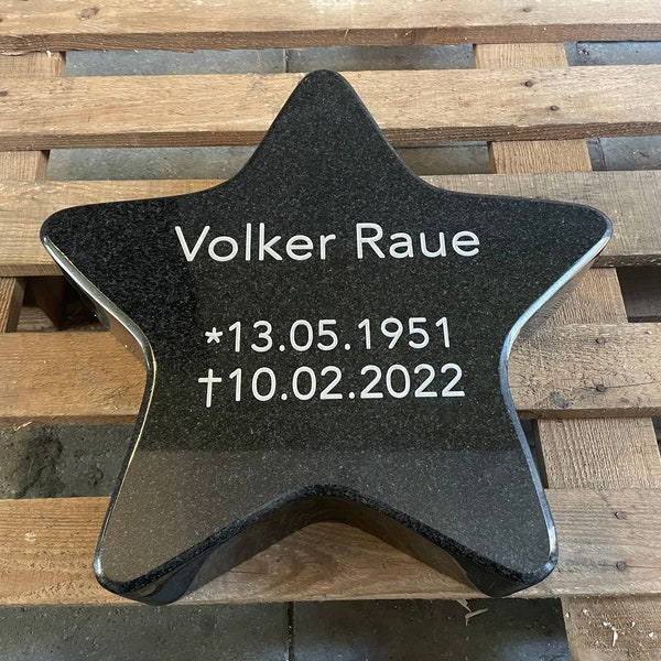 Tombstone star 40x40x desired thickness urn grave granite incl. labeling, shipping & VAT - deeply engraved inscription, star child