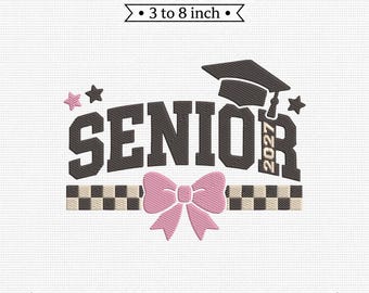 Senior 2027 Graduation Bow Checkered Star PES DST JEF Machine Embroidery File