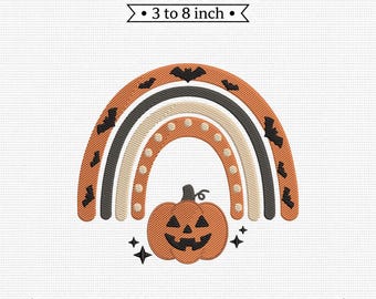 Halloween Rainbow Pumpkin Bats Boho Spooky Season PES DST JEF Machine Embroidery File