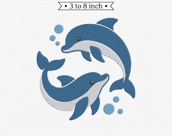 Playful Dolphins Ocean Life Sea Creatures Bubbles PES DST JEF Machine Embroidery File