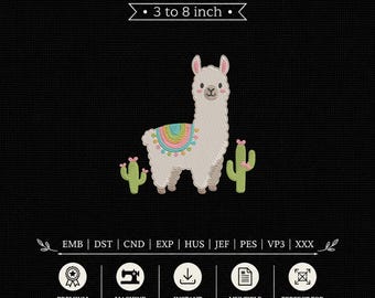 Alpaca Embroidery Design, Llama Cactus Machine Embroidery, Stitch Pattern Pes Dst Files