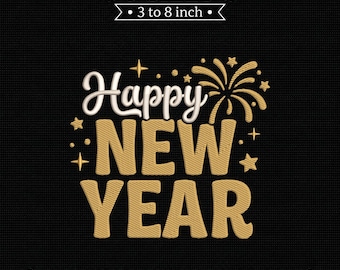 Happy New Year Gold and White Typography PES DST JEF Machine Embroidery File