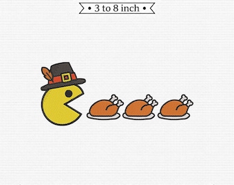 Thanksgiving Pilgrim Arcade Character Roasted Turkey PES DST JEF Machine Embroidery File