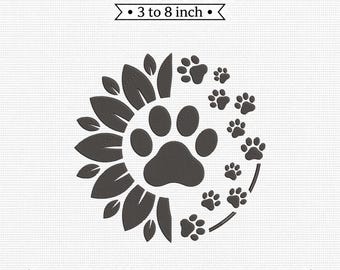 Paw Print Sunflower Split Floral Pet Lover PES DST JEF Machine Embroidery File