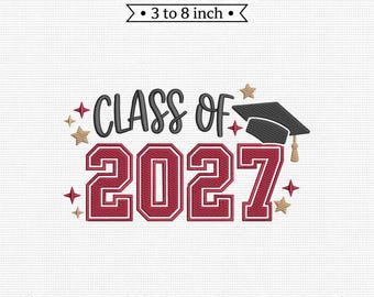 Class Of 2027 Graduation Senior Cap PES DST JEF Machine Embroidery File
